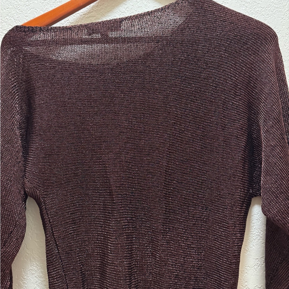 GUESS Metallic Shimmer Knit Top XS – Sheer Open Weave Long Sleeve - Picture 4 of 6